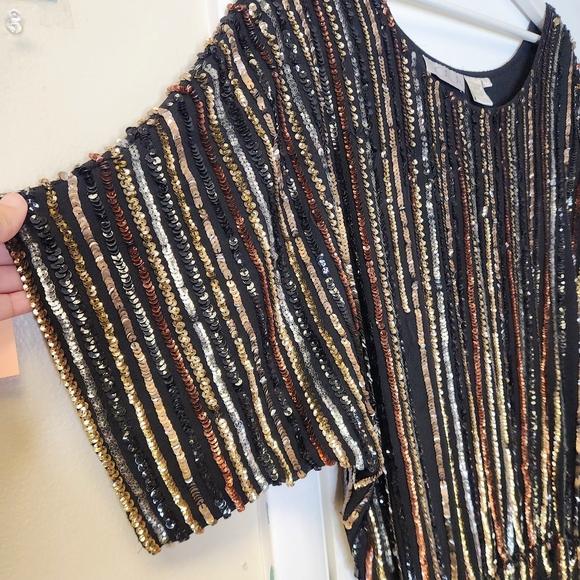 SCALA Vintage Black Metallic Gold Silver Copper Sequins Tunic Mini Dress Size 0 - Picture 6 of 15